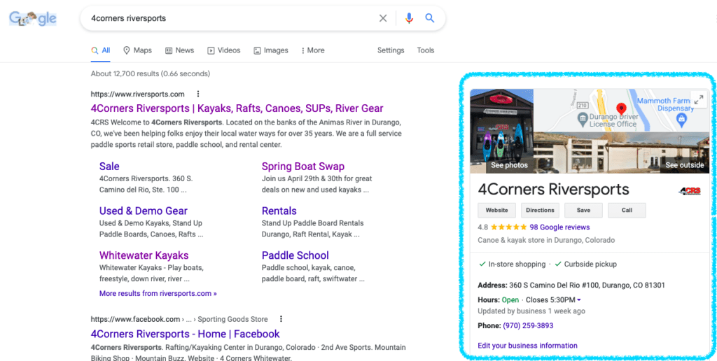 Google My Business example screenshot