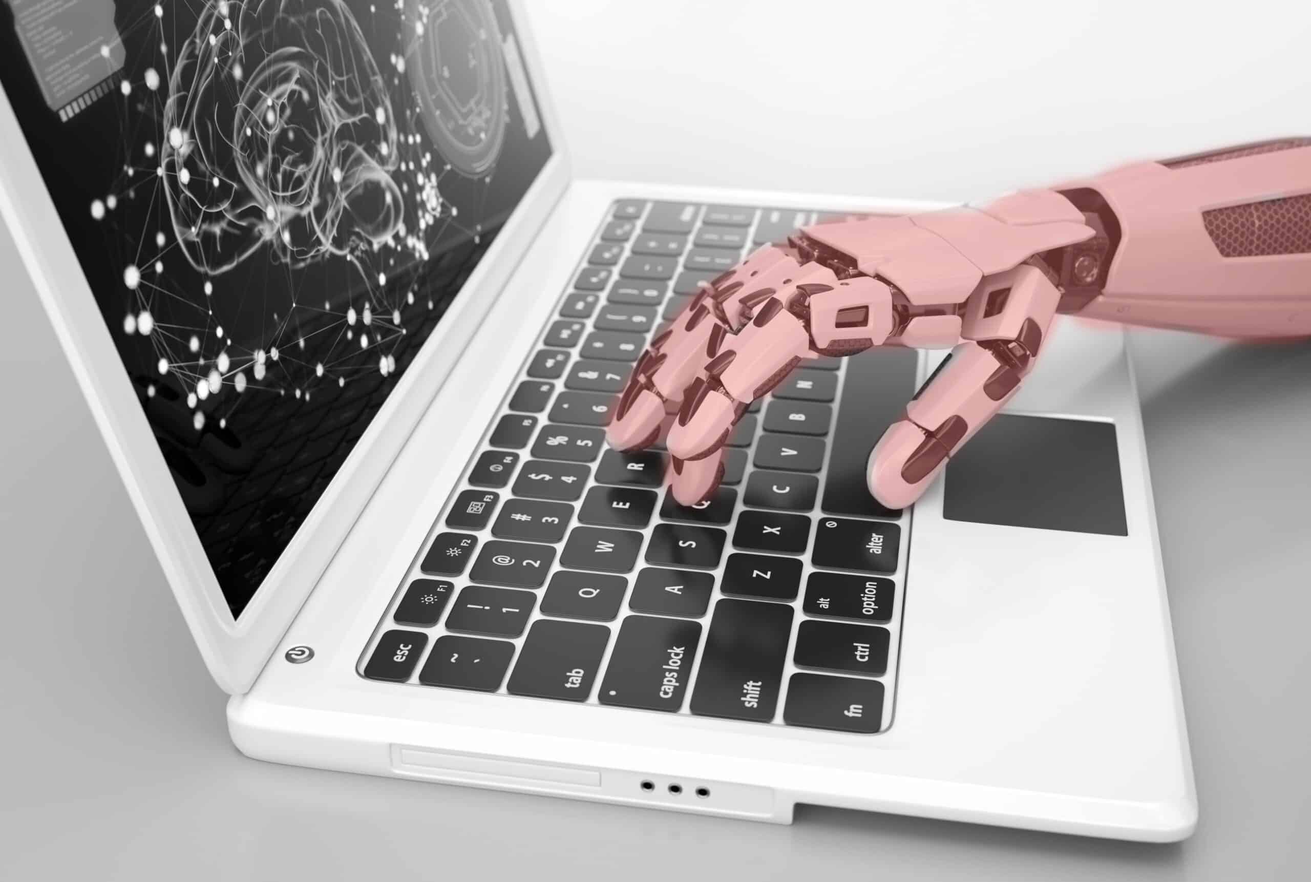 Robot's hand typing on keyboard - Psyche Digital